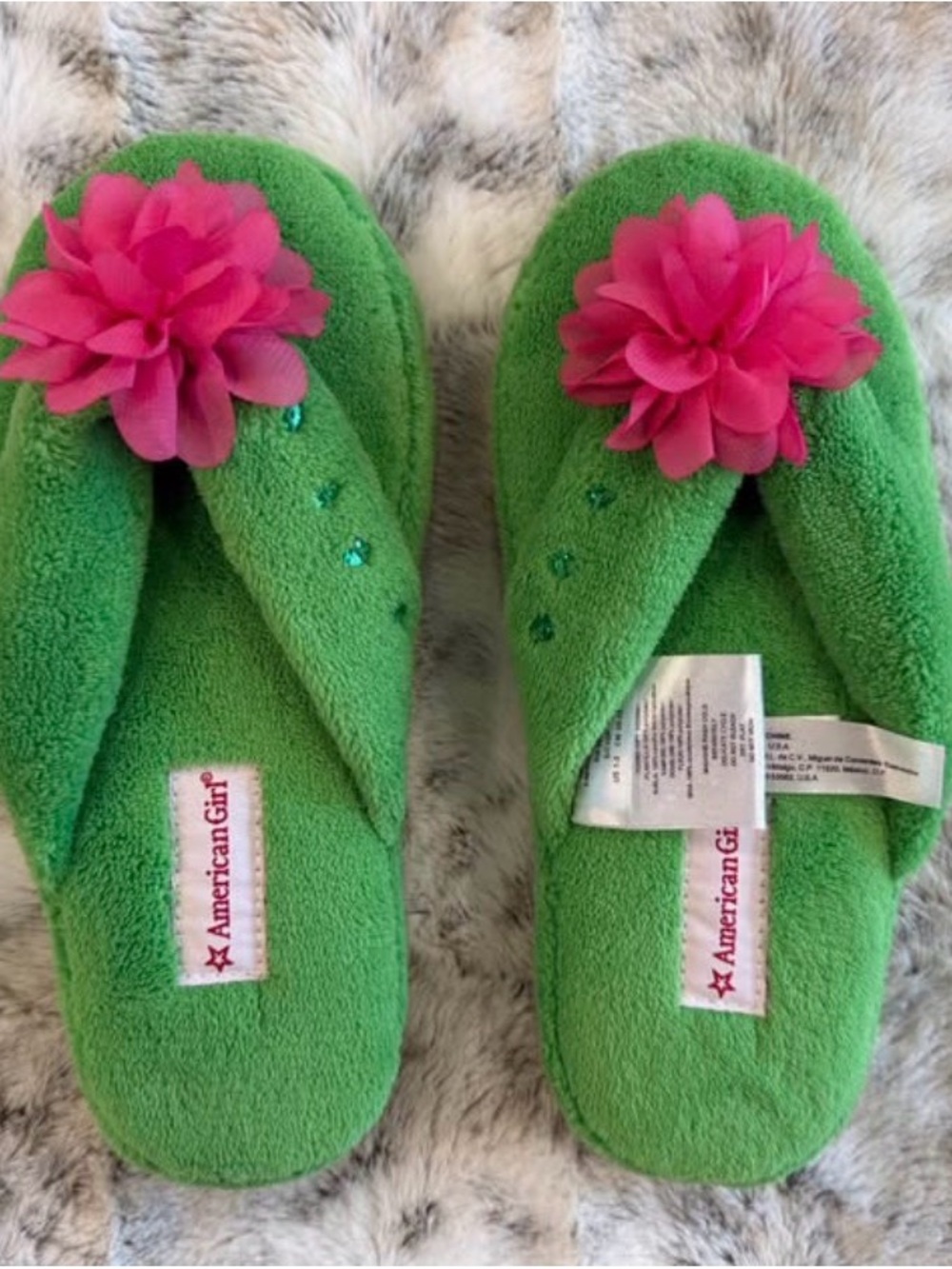 American Girl Lea Clark Rainforest Slippers Green Pink Flower Size Small 1-3